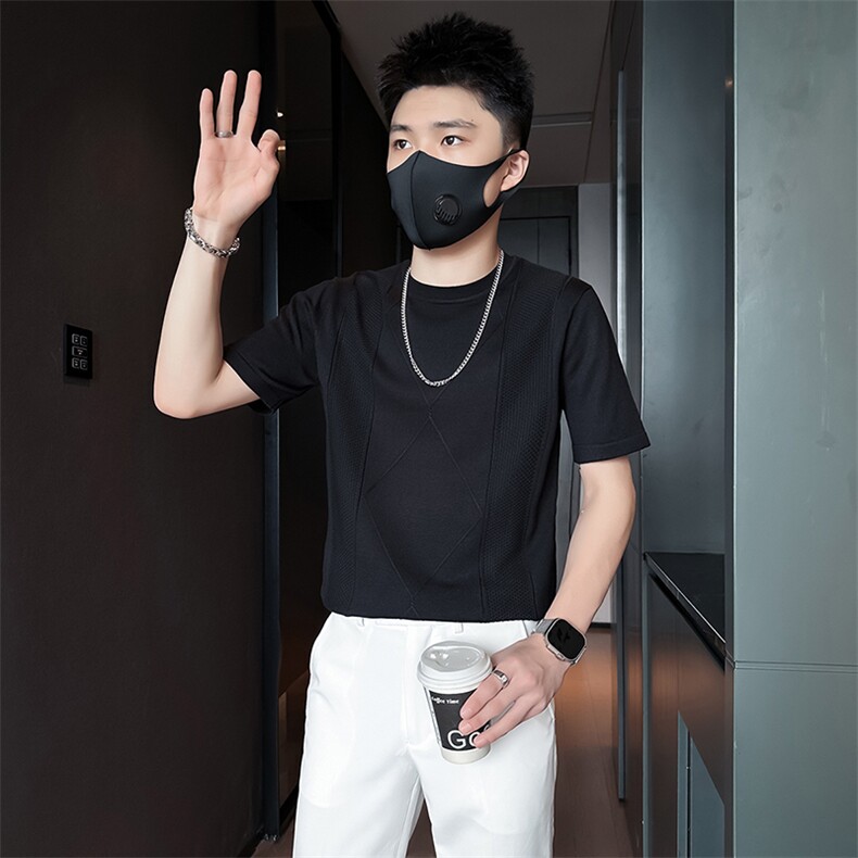 短袖毛衣针织衫半袖男修身圆领社会小伙店主风301C-DM04-P58控78,男装T恤,星座301C（原B323）