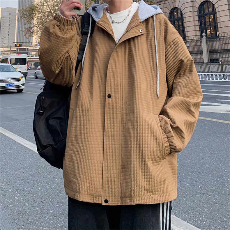JK9018/P70春装新款现货中性风防水泡泡格个性夹克男大码宽松外套,男装夹克,电商A141