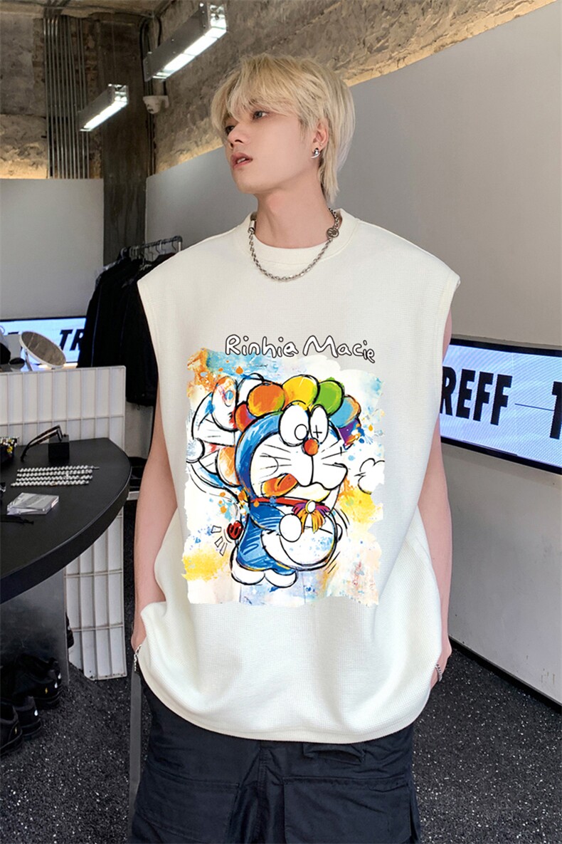华夫格背心直播高品质重磅220克哆啦a梦印花HB755-P25控38,男装背心/马甲,星座508（原C305）
