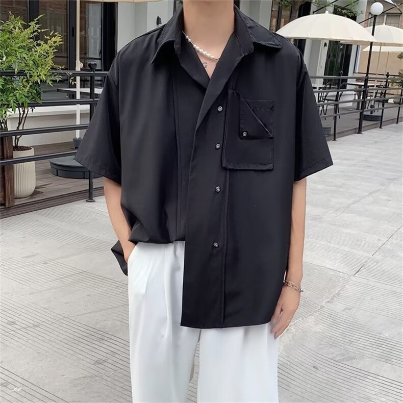 白色冰丝短袖衬衫男款夏季薄款痞帅高级感垂感衬衣C681P38,男装衬衫,星座1116-2