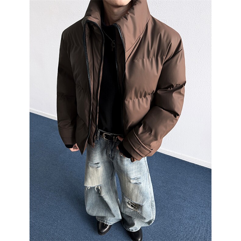 现货MYF03-P110冬季高级立领假两件双拉链保暖棉衣棉服皮外套q图片