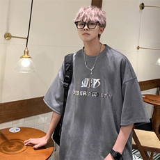 T2325P30控48高品质麂皮绒短袖烫金印花T恤情侣男，男装T恤，电商B205