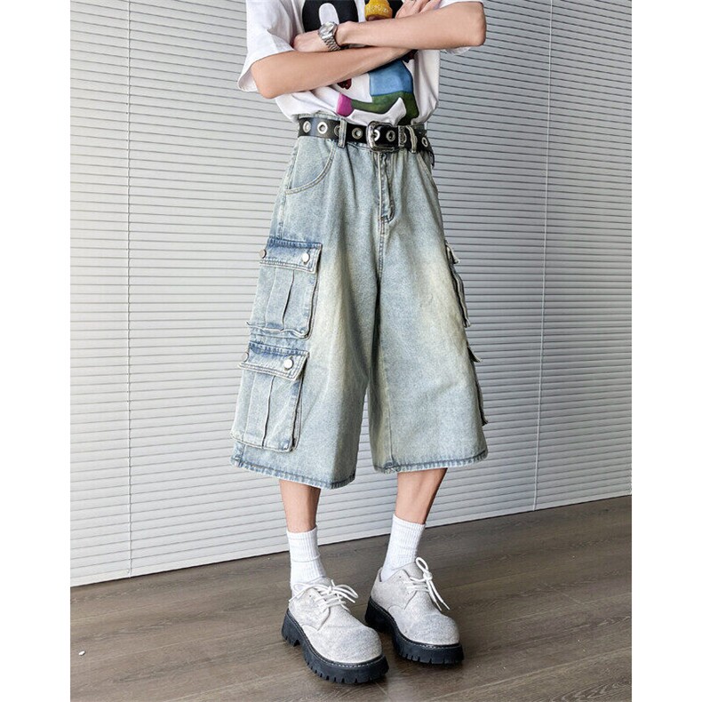 牛仔工装七分裤男2025夏季新款美式复古高街小众短裤潮DK0945-P52,男装牛仔裤,星座308B-1