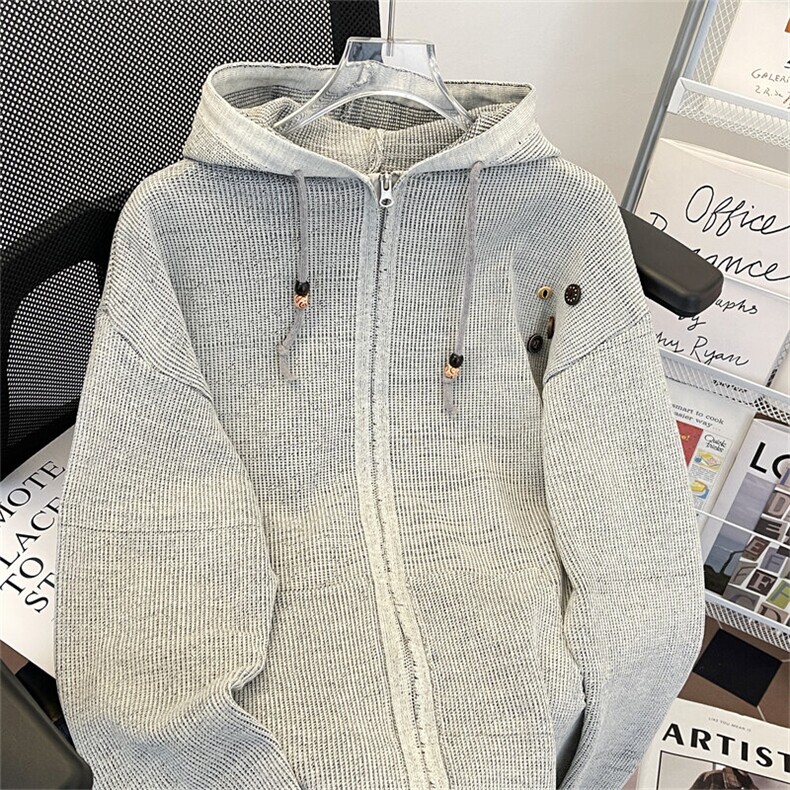 美式复古设计感针织连帽外套男慵懒卫衣开衫潮牌MY0283-P70,女装短外套,星座308B-1