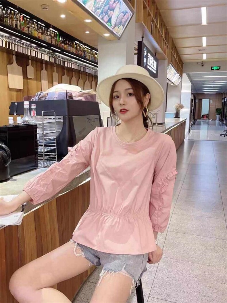 针织拼接棉质小衫，女装，萌蔻