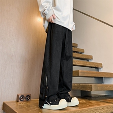 8XL-M大码重磅麂皮绒裤子排扣直筒阔腿休闲长裤微喇裤KZ1920/P65，男装休闲裤，电商B238