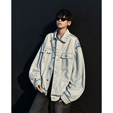 牛仔外套男士韩版潮流拼接做旧宽松百搭2025春季ins夹克W6395-P72，男装夹克，星座412-3