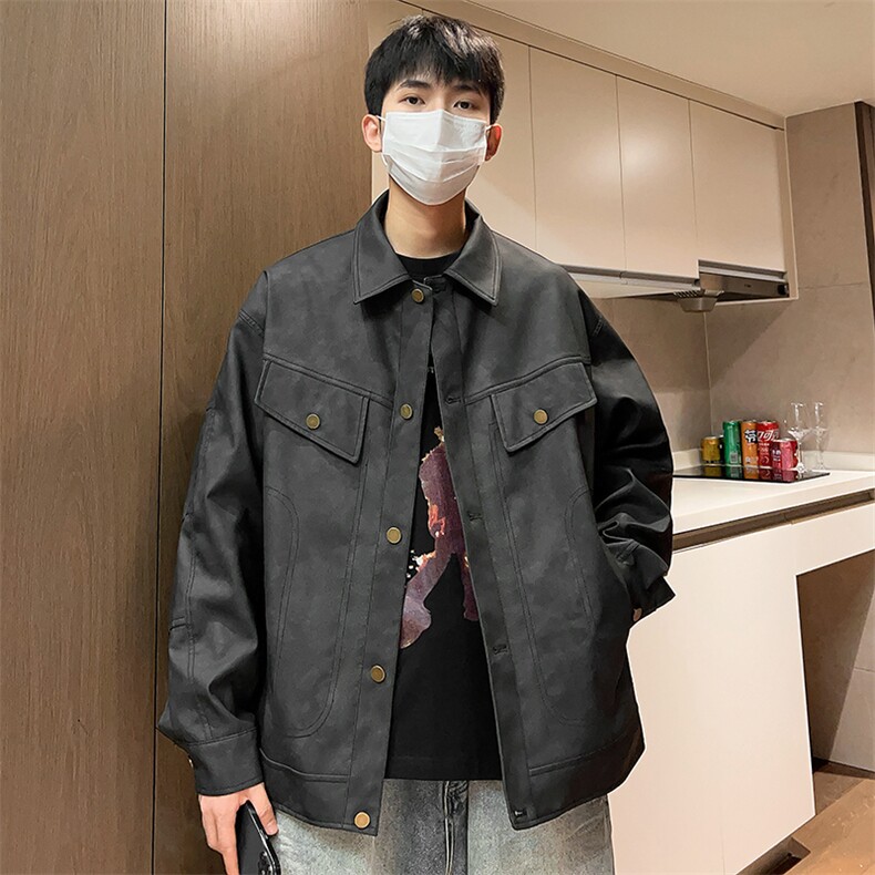 秋季男士休闲皮夹克潮机车皮衣外套青年翻领A266-PY009-特P50,男装夹克,电商A266