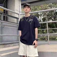 万针全刺绣工艺抖音得物高品质260克重磅纯棉双纱美式高街短袖T恤，男装T恤，电商A486