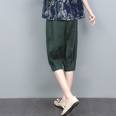 亚麻女裤夏季薄款高端新款松紧女装休闲七分裤，女装休闲裤，涵誉