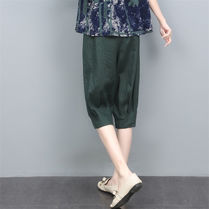 亚麻女裤夏季薄款高端新款松紧女装休闲七分裤图片
