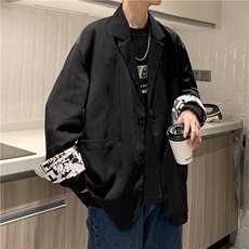 休闲西装男袖子拼色港风2023春秋季新款上衣ins帅气外套W1378-P58，男装西服，星座412-2