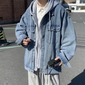 假两件牛仔外套男春秋季高街百搭夹克美式连帽上衣服JK0014-P70图片