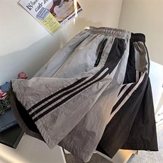 中大童条纹速干运动短裤男女童夏季三道杠儿童装美式复古五分中裤，男装牛仔裤，星座506A