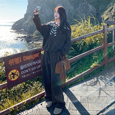 条纹披肩卫衣阔腿裤时尚套装女2025春秋季新款韩版显瘦减龄两件套，女装套装/套裙，2C305