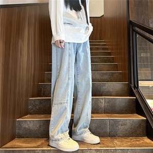 k1061-p55-控78 M-5XL 拼接印花港风高阶黑暗牛仔图片