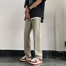 美式复古牛仔裤男潮牌设计感宽松直筒做旧休闲阔腿裤N02215-P45，男装牛仔裤，星座308B-1