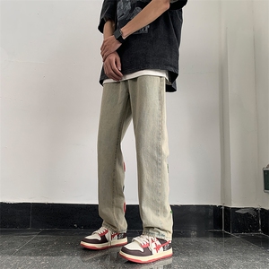 美式复古牛仔裤男潮牌设计感宽松直筒做旧休闲阔腿裤N02215-P45图片