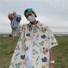 日系五分袖春夏季新款衬衫潮流慵懒男方领宽松型衬衫C757P33，男装衬衫，星座1116-2
