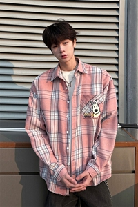 8XL-M 小狗格子衬衫男长袖2025春情侣款寸衣宽松衬衣CS519P58控78图片