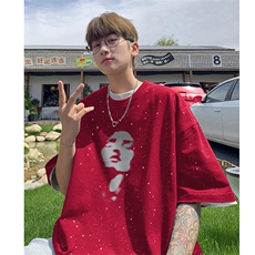 可48小时发货支持抖音得物来样二开美式满天星亮片短袖T恤MTX671，男装T恤，电商A486
