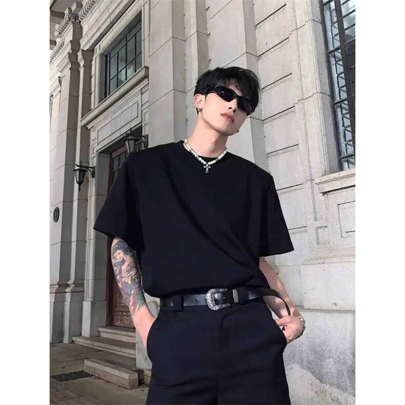 网图暗红色垫肩短袖T恤纯色纯棉t恤衫支持二开T2430-特P23,男装T恤,星座1213