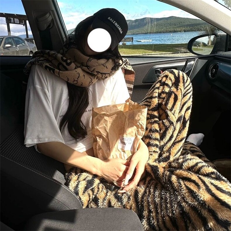 AK1742-P49美式慵懒风虎纹羊羔绒直筒宽松家居休闲裤,男装休闲裤,星座617A-2