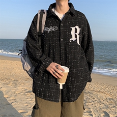 ins衬衫外套男高街刺绣潮牌格子衬衣长袖设计感夹克痞帅CY19-P45，男装衬衫，星座1008
