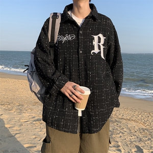 ins衬衫外套男高街刺绣潮牌格子衬衣长袖设计感夹克痞帅CY19-P45图片