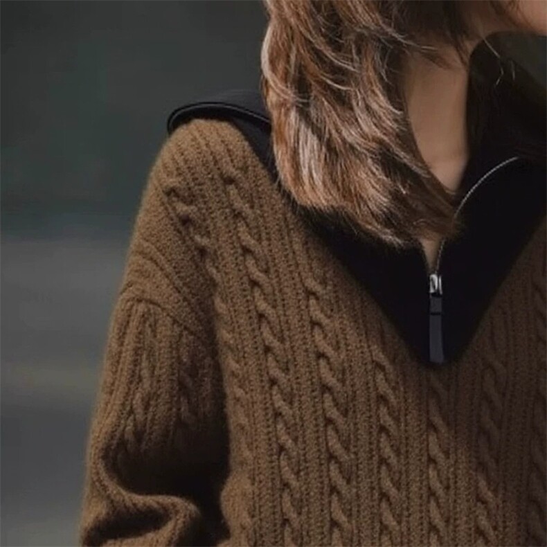 2025年秋季时尚百搭通勤简约休闲麻花半拉链，女装羊毛衫，新胜羊绒