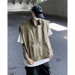 F323-P58 夏季新款美式复古牛仔夹克男潮牌设计感宽松马甲 现货图片