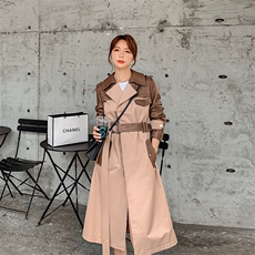 已出货品质好皮拼接风衣262-Q6752P145K198，女装风衣，沁古纱衣