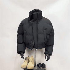 现货5W件冬季三防重磅硬挺boxy短款羽绒立领PU皮棉衣外套加厚棉服，男装棉衣，电商A486