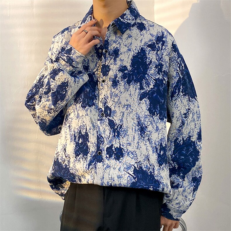 新款扎染花色加厚长袖衬衫男青少年百搭加厚衬衣外套CS907P55图片