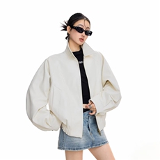 W10473-P73网图现货黑色翻领pu皮衣外套宽松机车服拉链短款夹克，男装皮衣，星座1608