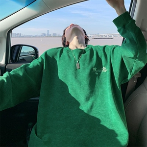420g高克重华棉英文花朵刺绣扎染大码长袖卫衣男W5442-特P40控78图片