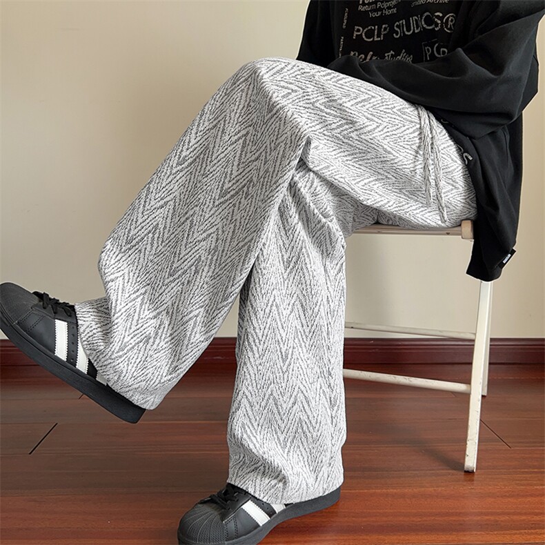 新款潮流大码人字纹拖地休闲裤男宽松直筒阔腿裤K24120-特P28控58，男装休闲裤，电商A001