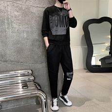 麂皮绒休闲运动服套装男春秋季2025新款潮牌穿搭两件装男tz12-P85，男装休闲套装，星座1210B