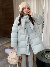 现货主推90加厚白鸭绒2025新款冬装泡芙轻便中长款羽绒服女，女装羽绒服，时尚风爆