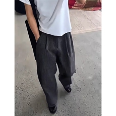 夏季格纹TR混纺立体剪裁A字版型双褶阔腿休闲可调节腰头通勤长裤，男装休闲裤，星座506A