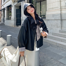 可拆卸格子连帽皮衣外套女2025秋季新款甜酷风宽松小个子短款夹克，女装皮衣，2C236