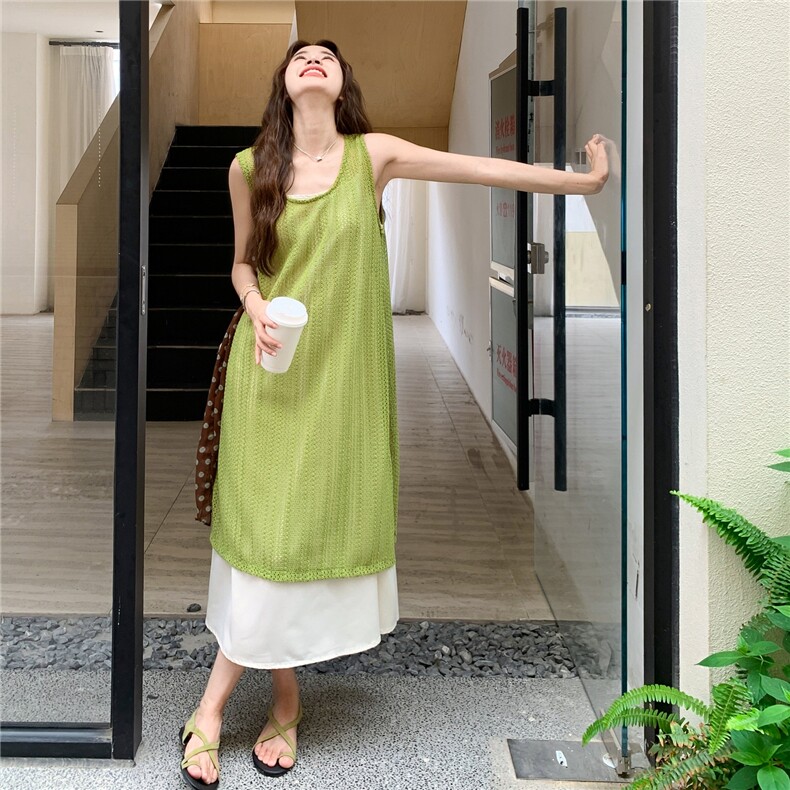 法式镂空罩衫连衣裙套装女2025夏新款气质慵懒度假风吊带裙两件套,女装套装/套裙,2C262