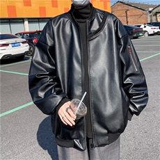 春秋新款美式复古设计感机车皮衣外套男潮牌宽松情侣痞帅皮夹克潮，男装夹克，星座716-4