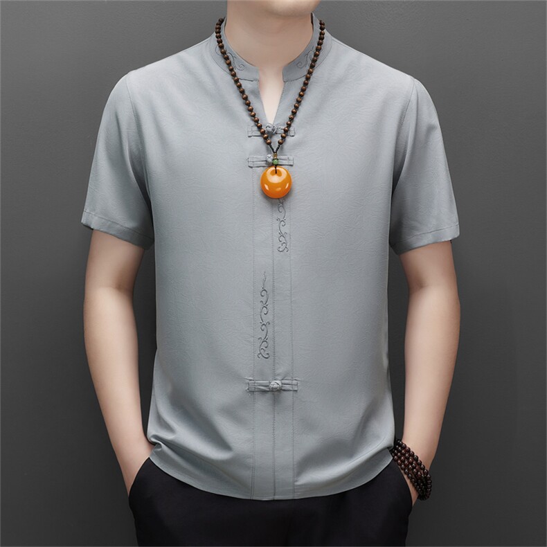 2024风唐装短袖衬衫男夏季中老年风新中式汉服MJ5107-P63,男装衬衫,星座1105-3