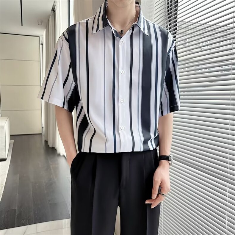 潮流夏季拼色青春流行五分袖宽松型男简约新款衬衫WC29P32,男装衬衫,星座1116-2