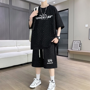 港风套装男宽松菠萝格满天星短袖T恤短裤痞帅套装TZ6628-P50图片