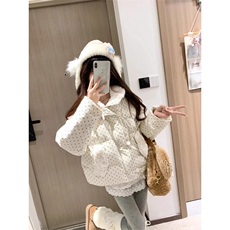 波点毛领羽绒棉服外套女冬小个子灯芯绒棉衣保暖加厚短款面包服，男装棉衣，星座1210-1