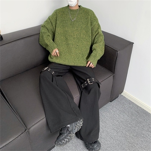 深灰色圆领毛衣男冬季日系复古套头打底毛线衣高级感宽松针织外套图片