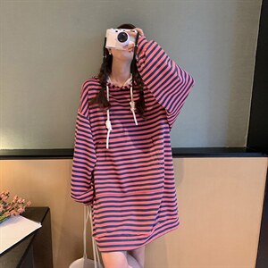 粉色连帽卫衣连衣裙女2024春秋新款小个子学院风减龄长袖T恤裙子,迪卡轩每日穿搭分享图片