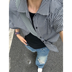 格子衬衫春夏美式短袖衬衫港风情侣装休闲衬衣CS286-P30，男装T恤，星座301C-5